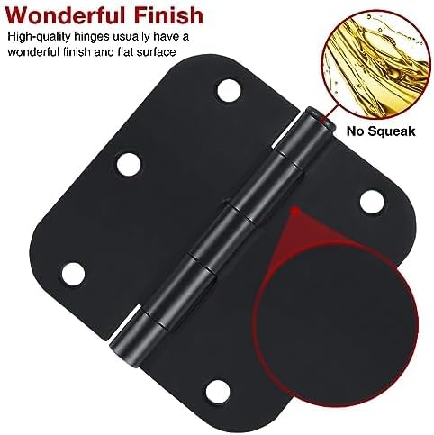 TDCHINGES 3 1/2" Matte Black Door Hinges 3.5 Inch Rounded Flat 12 Pack | - Image 2