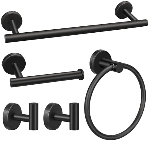 5pcs Bathroom Hardware Set, Matte Black Bathroom Hardware Set, Including 16" by RUBY.Q
