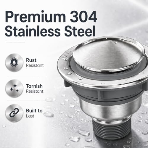 3.5" Pop-Up Kitchen Sink Drain, Stainless Steel Stopper - Image 5