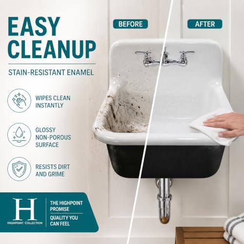 20" Cast Iron Small Wall Mount Bathroom Sink & Drain - Image 4