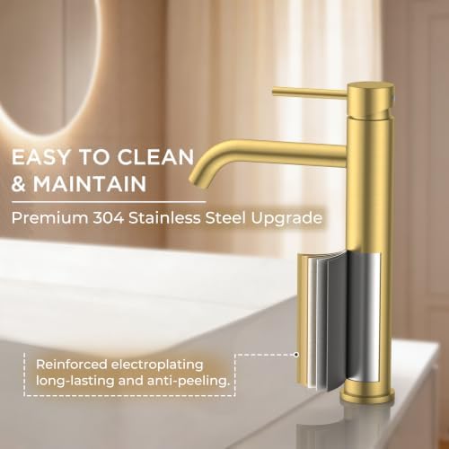 FORIOUS Vessel Tall Bathroom Faucet 1 Hole Brushed Gold Single Handle - Image 5