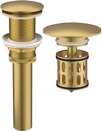 Bathroom Pop up Drain Without Overflow, Brushed Gold, No Overflow by HEROBAI