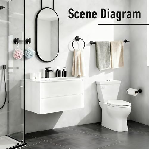 Bathroom Towel Holder Set, 16inch Wall Mounted Black Towel Bar Set - Image 2