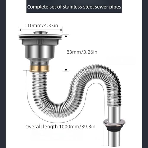 1 1/2 p trap, 201 stainless under sink plumbing kit, odor proofunder sink pipe - Image 2