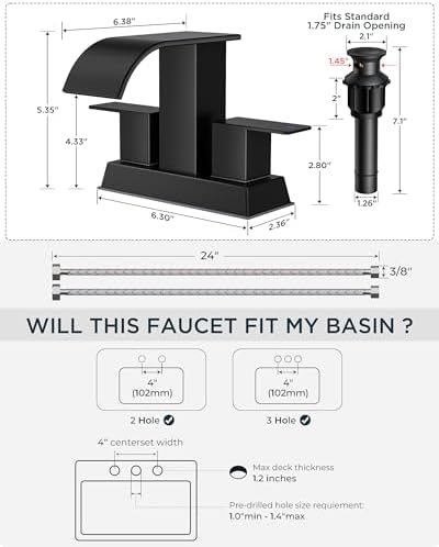 FORIOUS Bathroom Sink Faucet 4 Inch Centerset 2 or 3 Hole Matte Black - Image 2
