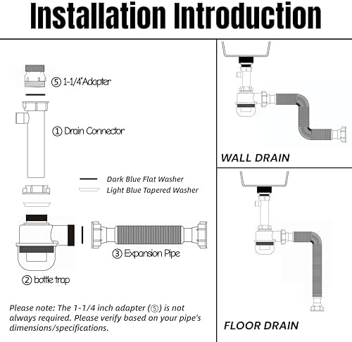 1-1/4" and 1-1/2" PVC Bottle Trap Plumbing Kit - Image 6