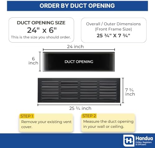 Fits 24x6 Duct Opening | Steel Return Air Grille by Handua | Vent Cover Grill - Image 2