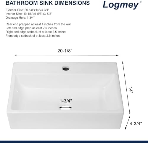 Logmey 20 Inch Wall Mount Bathroom Vessel Sink - Image 5