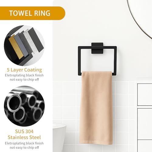 5-Piece Matte Black Bathroom Hardware Accessories Set - Image 5
