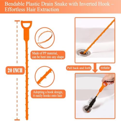 61 Inch Drain Snake Hair Drain Clog Remover Tool, Flexible Sink Snake Drain - Image 5