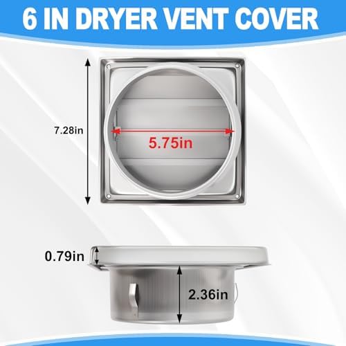 6" Metal Outdoor Dryer Vent Cover, Stainless Steel Exhaust Vent Hood - Image 2