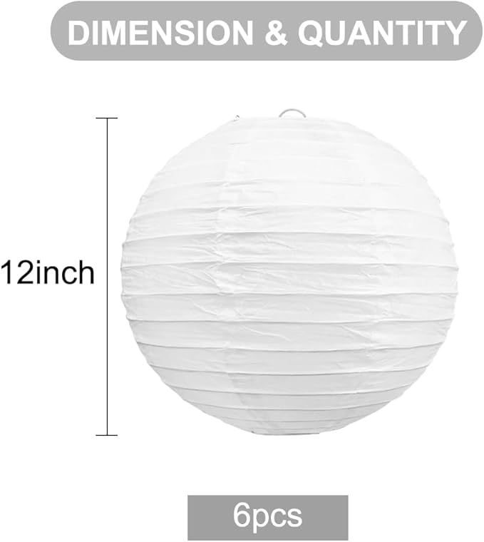 BEISHIDA 12 Inch White Paper Lanterns 6 Packs Hanging Round Chinese Lantern | - Image 2