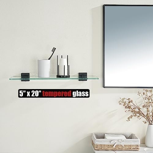 JQK Bathroom Glass Shelf Black, Tempered Glass Shower Storage 20 by 5 inches - Image 2