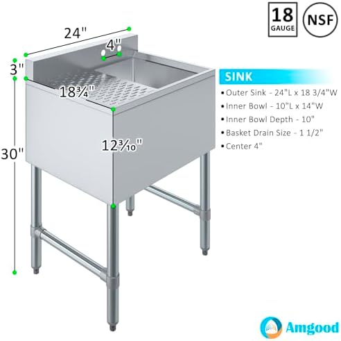 AmGood One Compartment Stainless Steel Under bar Sink - Image 3