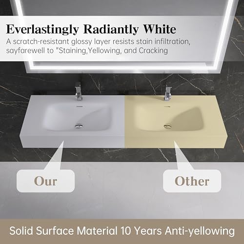 Wall Mount Double Bathroom Sink 59"L x 18"W x 5"H, Resin Stone Floating Sink - Image 2