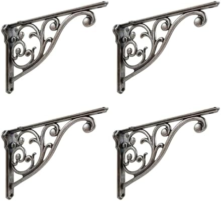 Shelf Brackets 6 Inch 4 Pack Heavy Duty Antique True Silver Wall Bracket by khtumeware