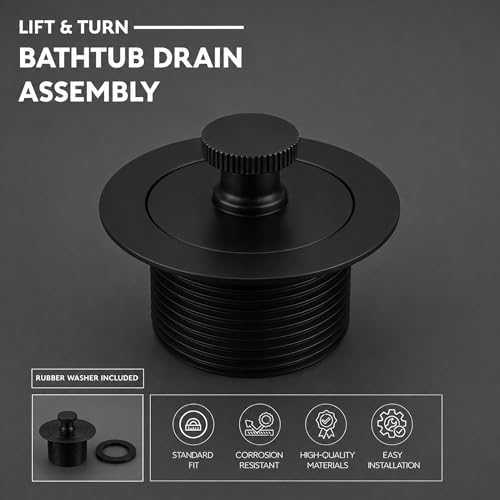 SUPPLYGIANT 1-1/2 in Lift & Turn Bathtub Drain Stopper Assembly, Matte Black - Image 4