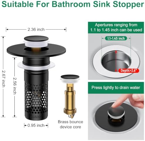 Bathroom Sink Drain Strainer, Universal Pop-Up Sink Stopper Hair Catcher - Image 2