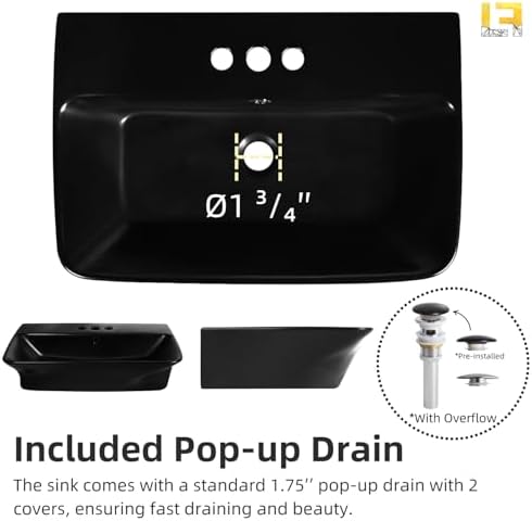 24''W x 17''D Matte Black Floating Sink - Image 2