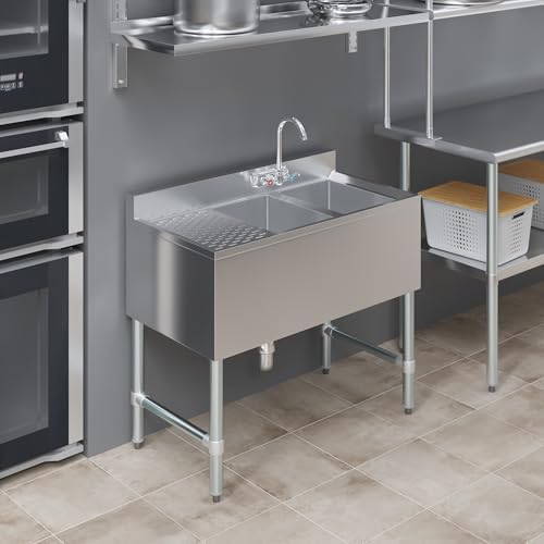 AmGood 36 in. x 19 in. Two Compartment Under Bar Sink - Image 6
