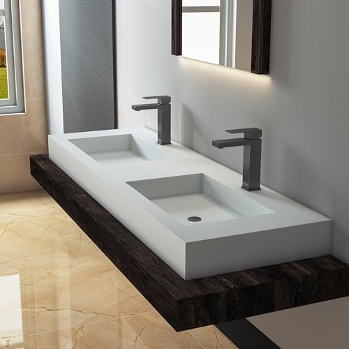 59" Wall Mount Sink Matte Bathroom Vanity Vessel Sinks Artificial Stone - Image 6