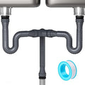 NiHome Double Kitchen Sink Drain Kit, Flexible P-Trap 1-1/2" 1-1/4" w/Tape by NiHome