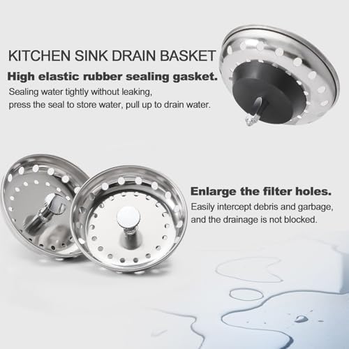 2 Pcs Kitchen Sink Filter and Plug Combination Basket, 304 Stainless Steel - Image 3