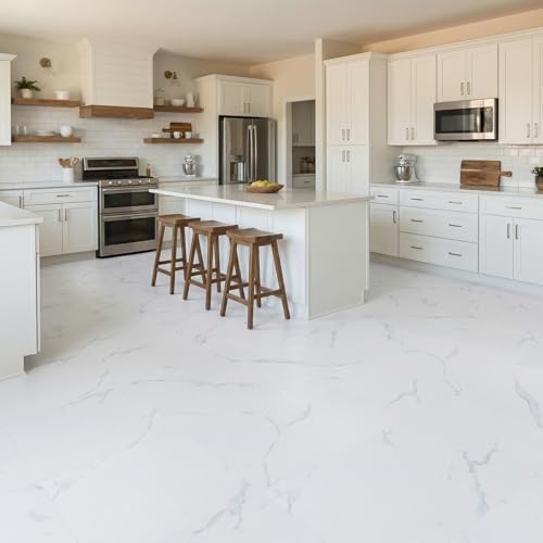 Peel and Stick Vinyl Floor Tiles | White Marble | 30 Tiles - Image 5