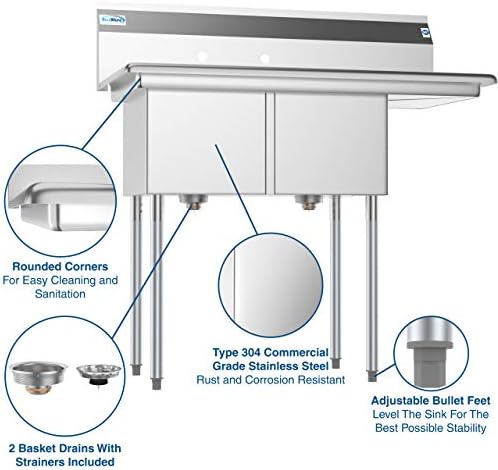 KoolMore 2 Compartment Stainless Steel NSF Commercial Kitchen Prep & Utility - Image 3