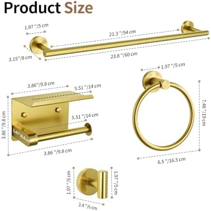 5-Piece Gold Bathroom Accessories Set Complete Wall Mounted - Image 2