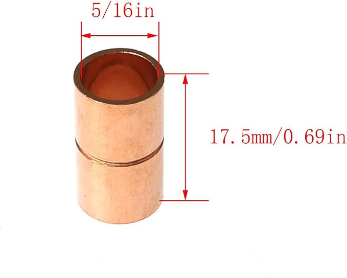 RLECS 8pcs Straight Copper Coupling Rolled Tube Stop Pipe Fitting 5/16 Inch ID - Image 5