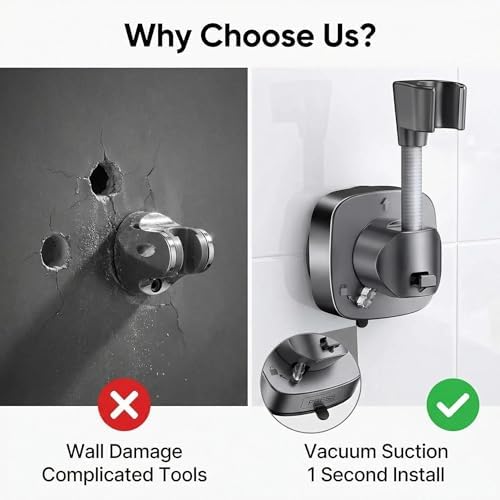 No Drill Shower Head Holder, Strong Suction Cup 360° Adjustable Handheld Shower - Image 3
