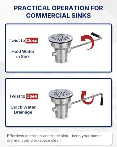3-1/2" Commercial Sink Drain Valve Twist Handle Stainless Steel - Image 5