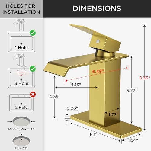 FORIOUS Bathroom Faucet 1 Hole Single Handle Vanity Faucets Brushed Gold - Image 3