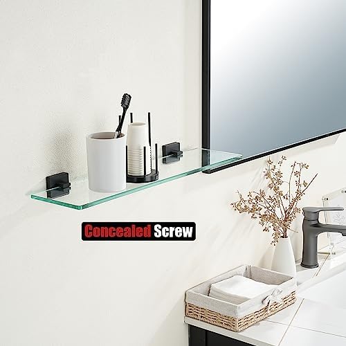 JQK Bathroom Glass Shelf Black, Tempered Glass Shower Storage 20 by 5 inches - Image 5