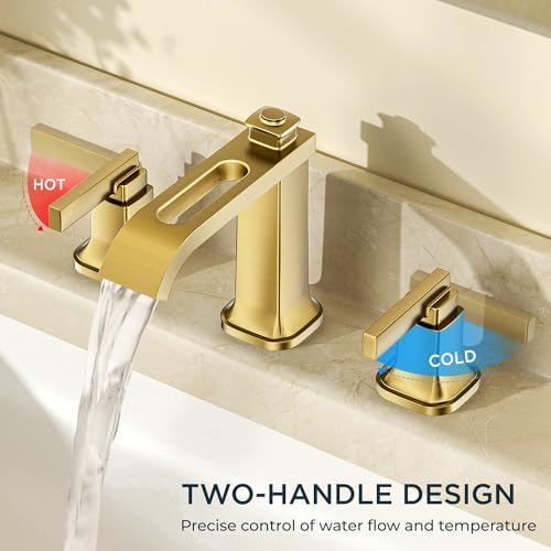 FORIOUS Bathroom Faucet 3 Hole Widespread Sink Faucets Brushed Gold - Image 5
