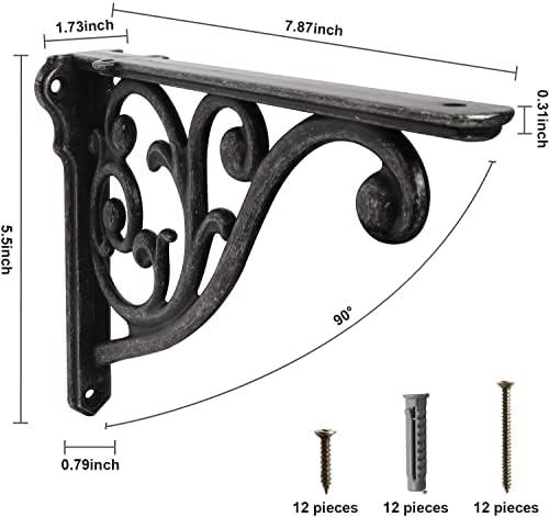 Cast Iron Gray Shelf Brackets 7.87x5.6x1.7 Inch 4 Pack Heavy Duty Antique Black - Image 2