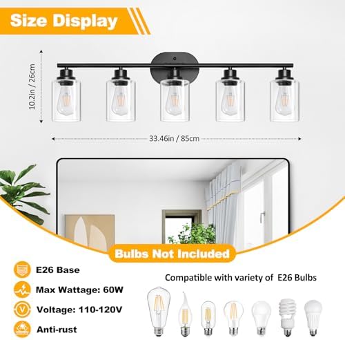 Unicozin 5 Light Bathroom Light Fixtures, 33.5 Inch Vanity Lights - Image 2