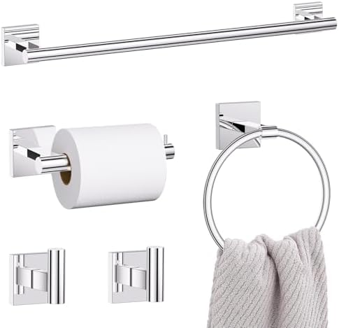 5 Pieces Bathroom Hardware Set Polished Chrome Towel Bar Set Includes 23.6” by LairuierBathroomHardwareSet
