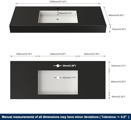 47"X19" Bathroom Sink with Single Faucet Hole, Stone Resin Wall-Mount or - Image 2
