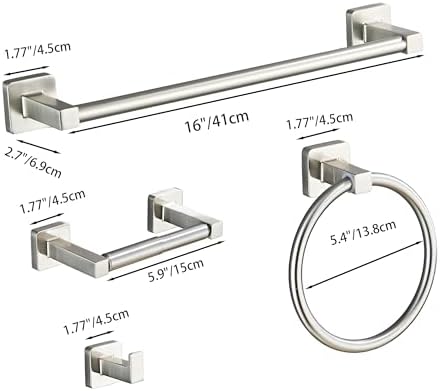 Brushed Nickel Bathroom Hardware Set 4 Pieces, Towel Bar Set Stainless Steel - Image 6