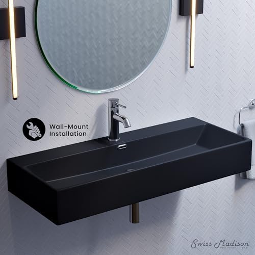 Claire 40” Rectangle Wall-Mount Bathroom Sink in Matte Black - Image 2