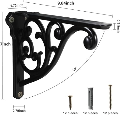 Khtumeware 2 Pack Matte Black Shelf Bracket 10 Inch, Decorative Brackets - Image 2