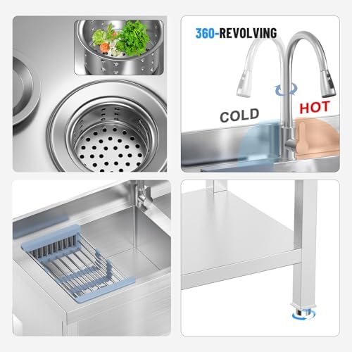 46.9Inch Stainless Steel Utility Sink 2-Compartment Commercial Sink - Image 3