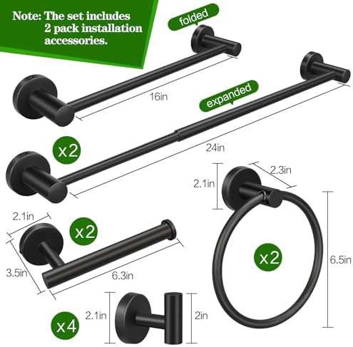 10pcs Matte Black Retractable Bathroom Hardware Set - Image 6