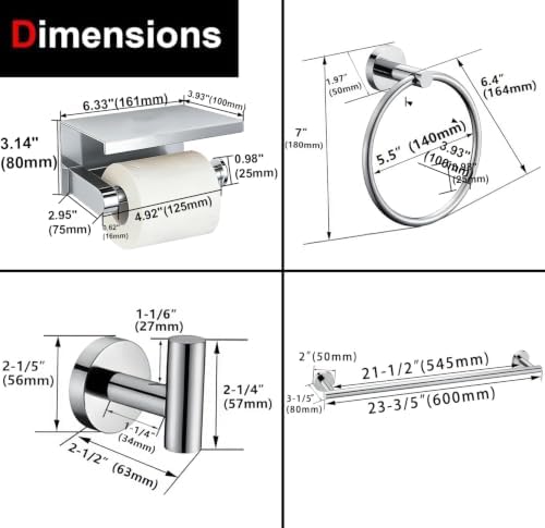 5 Pieces Polished Chrome Bathroom Hardware Accessories Set, SUS304 Stainless - Image 2
