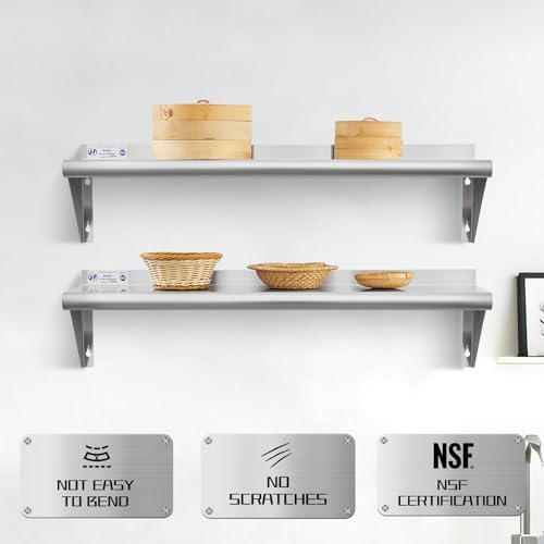Hally Stainless Steel Shelf 2 Pack Wall Mounted Metal Shelves 10"x36" NSF - Image 4