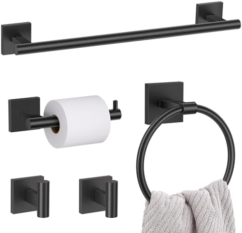 5 Pieces Bathroom Hardware Set Matte Black Towel Bar Set Includes 23.6” Towel by LairuierBathroomHardwareSet