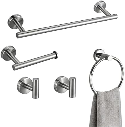 Silver 5 Pieces Bathroom Hardware Set, 16 Inch Bathroom Towel Holder, by Unknown