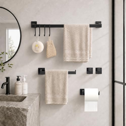 9 Piece Matte Black Bathroom Hardware Set, 24 Inch Double Towel Bar - Image 2